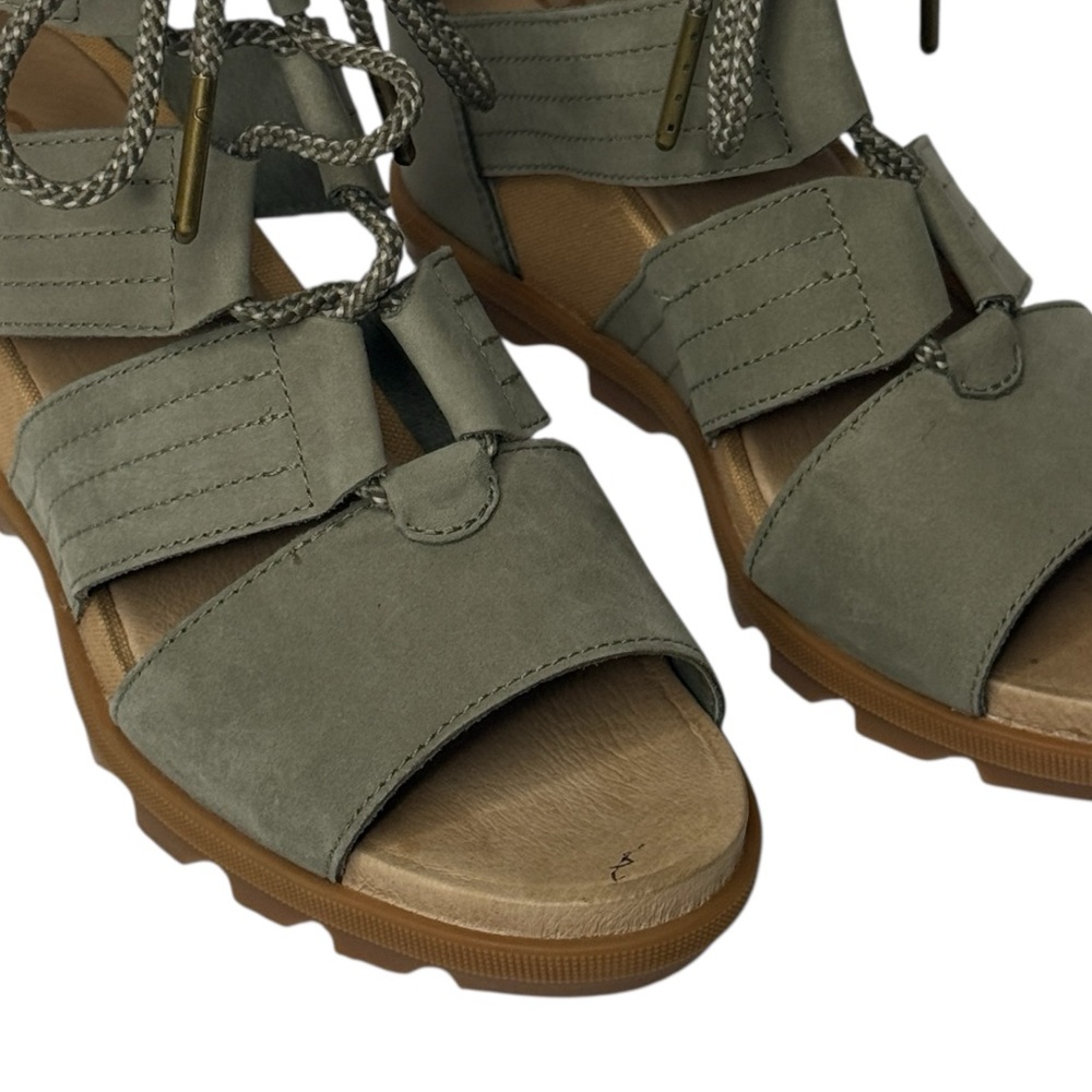 SOREL JOANIE II Lace-Up Wedge‎ Sandals Sage Green Size 9 - Picture 10 of 11